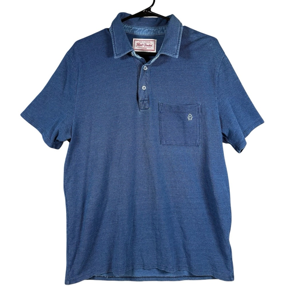 Flint & Tinder Polo Shirt Mens Large Blue Short Sleeve Classic Cotton‎